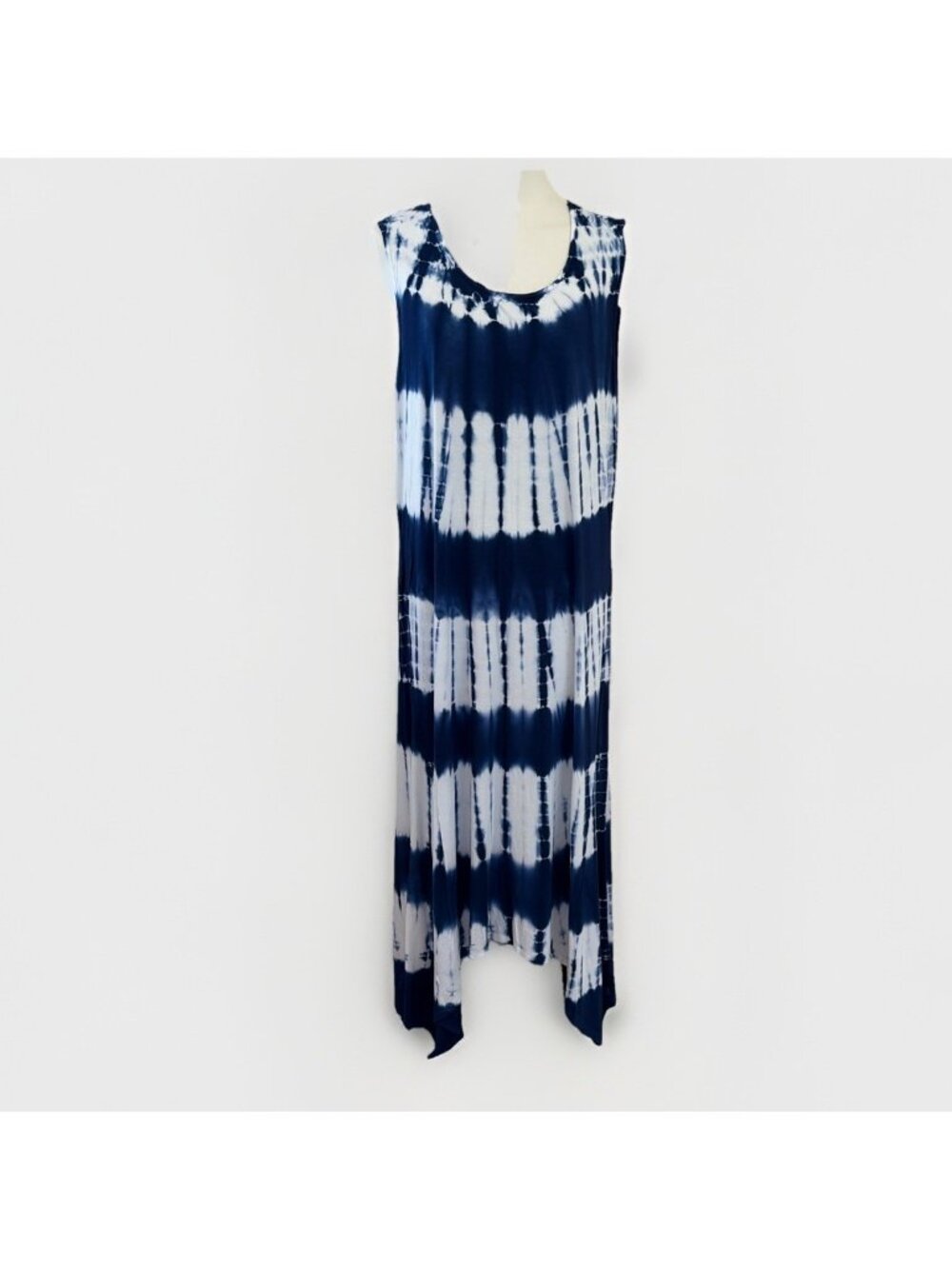 Dress Barn Maxi Tank Dress Size XL Blue Tie-Dye Stretch Drapey Boho Resort NWT